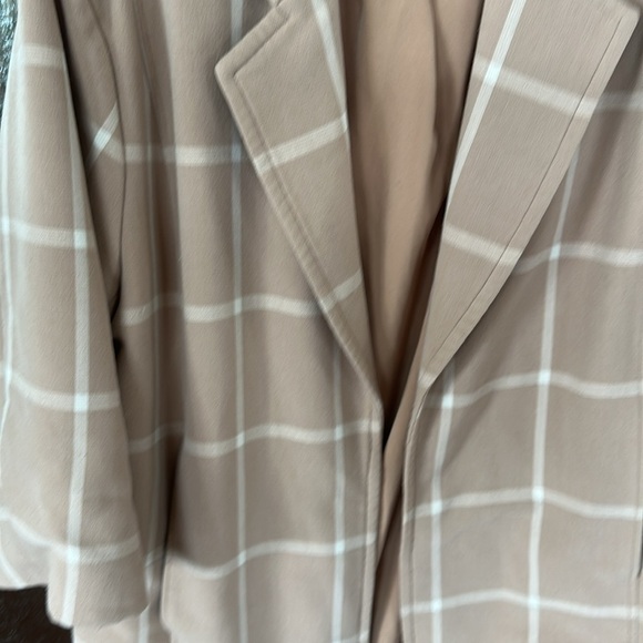 Toccin Nude & White Windowpane 3/4 Sleeve Fully Lined Mid Length Topper Coat  L - Picture 6 of 9